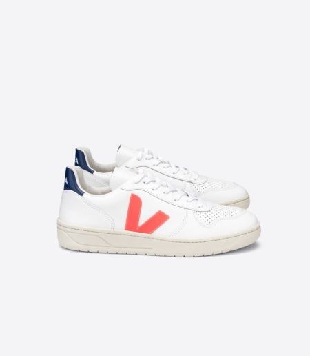 Men Veja V-10 Leather Vegan Shoes Vegan Shoes White/Navy ireland IE-3805QO